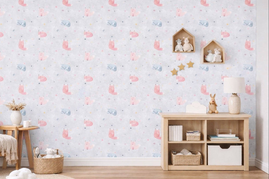 Papel pintado infantil zorros acuarela
