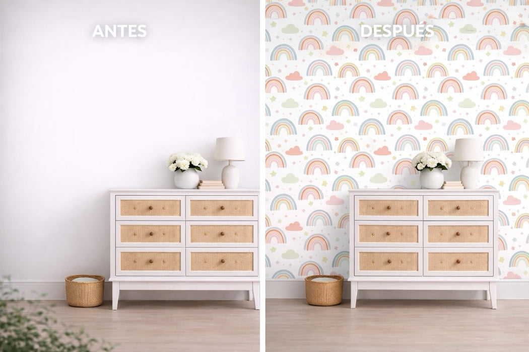 Papel pintado infantil arcoíris pastel