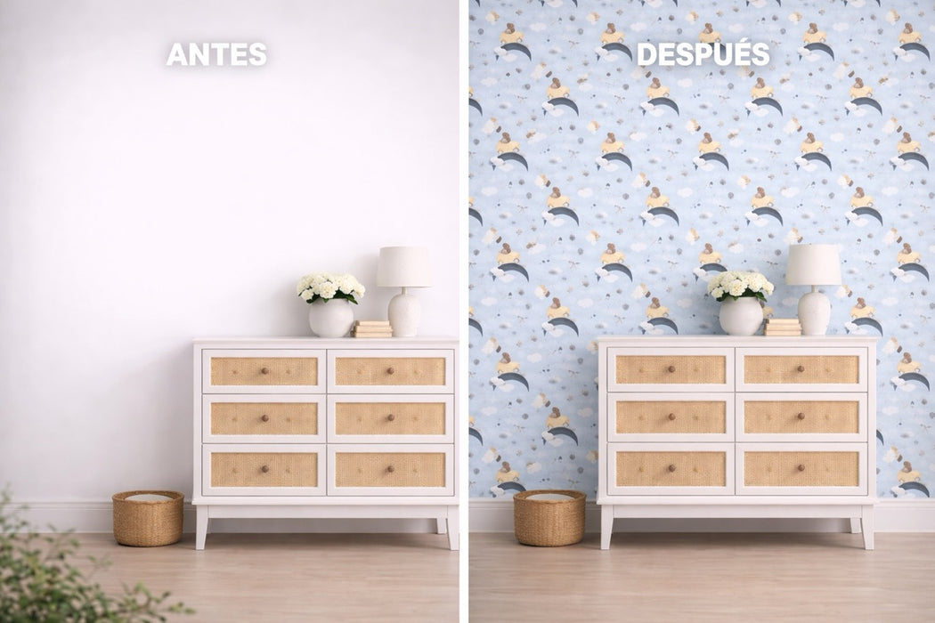 Papel pintado infantil oso aventurero cielo