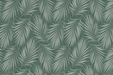 Detalle de papel pintado con estampado de plantas minimalistas sobre un tono turquesa