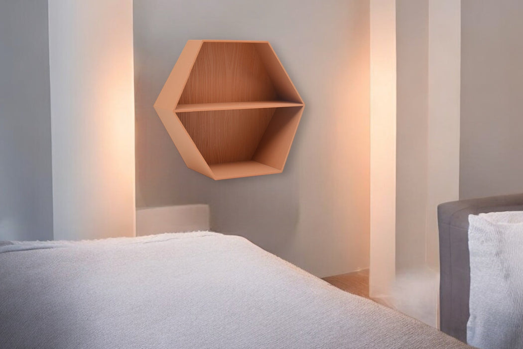 Estante Hexagonal con Relieve de Madera