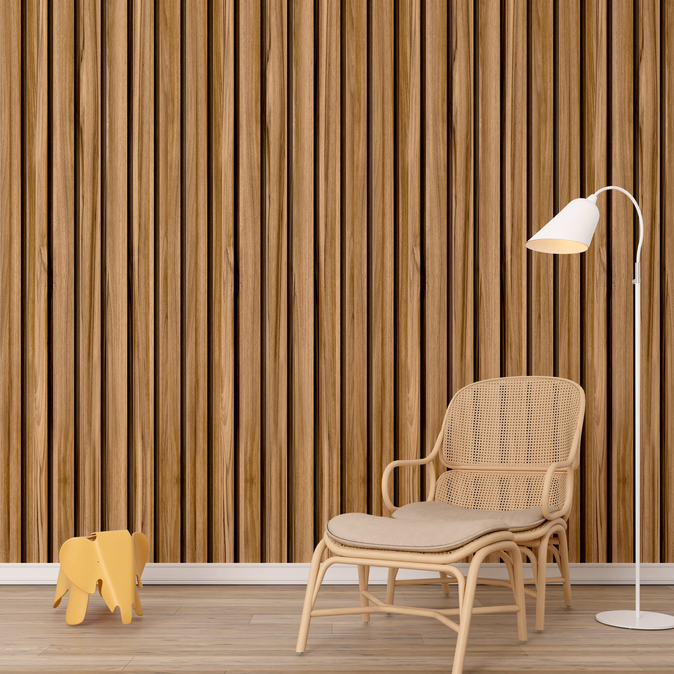 Decoración de pared con papel pintado y elementos decorativos en un ambiente moderno