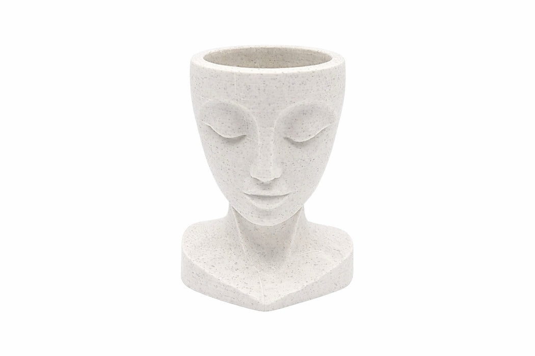 macetero rostro minimalista decoracion hogar vista frontal color mármol fondo blanco