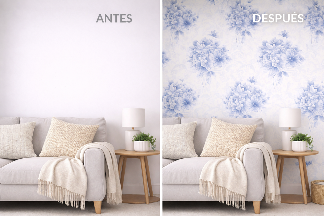 Papel pintado floral acuarela azul sereno