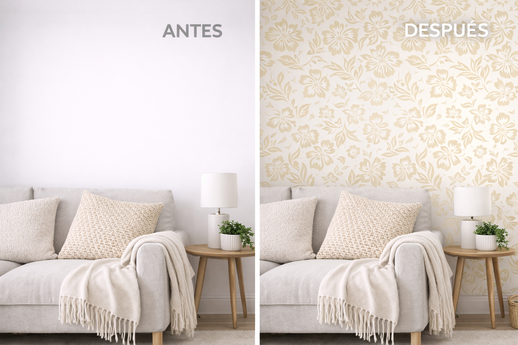 Papel pintado floral beige clásico