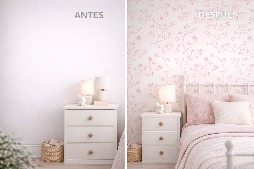 Papel pintado floral lineal rosa suave