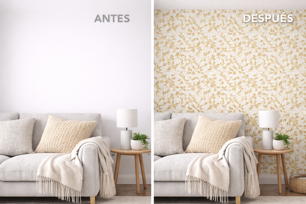 Papel pintado floral ornamental amarillo suave