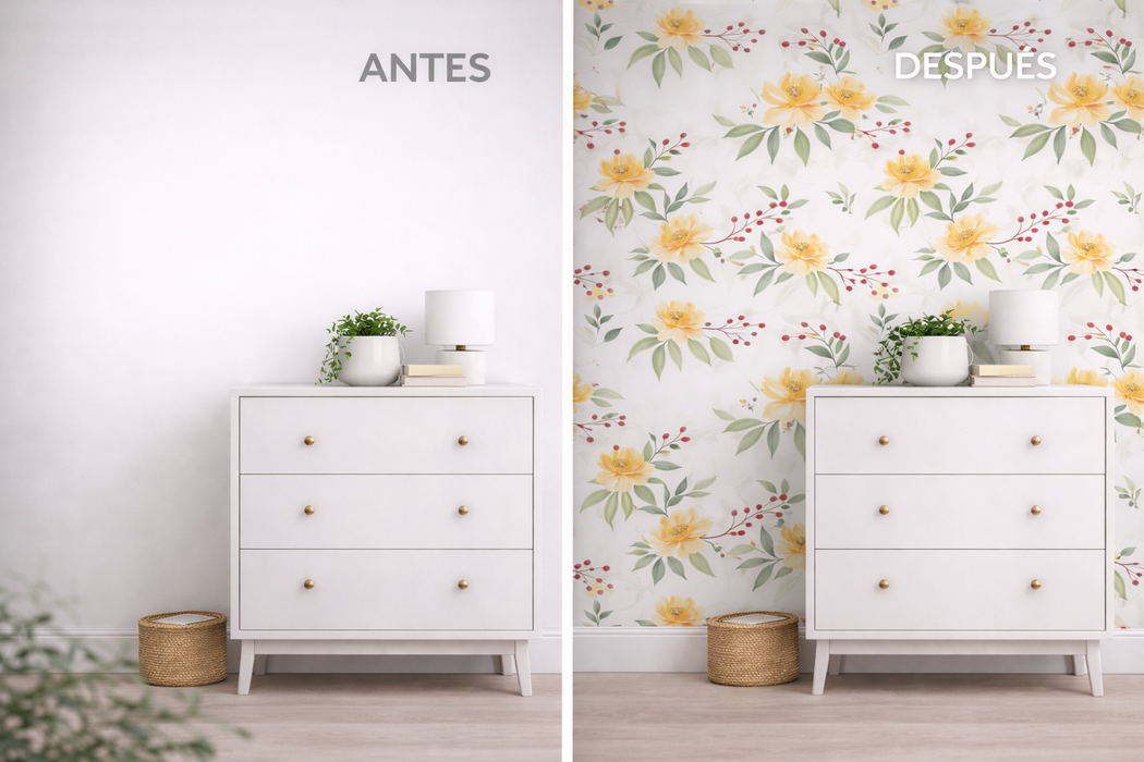 Papel pintado flores amarillas acuarela