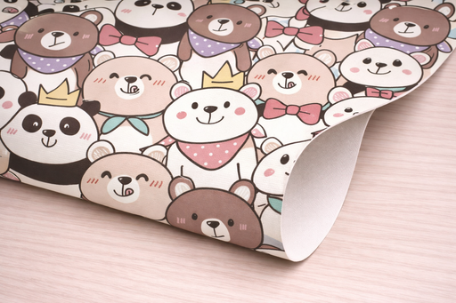 Detalle de esquina de papel pintado infantil de osos multicolor