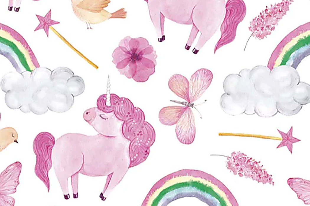 Papel pintado infantil de unicornios y arcoíris