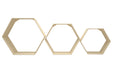 Conjunto de baldas hexagonales decorativas en color arena colocadas en composición horizontal