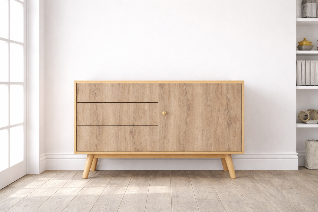 Vinilo decorativo efecto madera natural suave colocado sobre un mueble