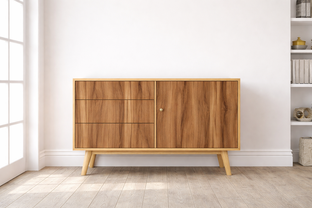 Vinilo decorativo efecto madera con veta orgánica colocado sobre un mueble